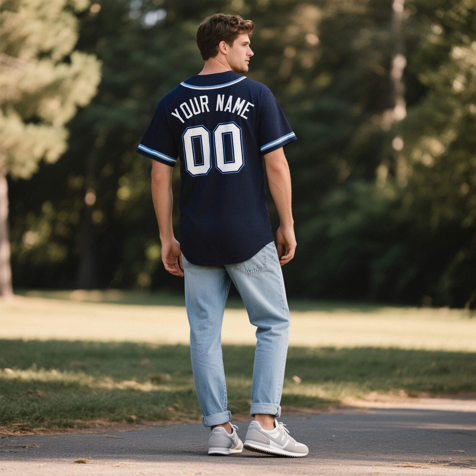 Custom Navy Personalized Denim Baseball Jersey For Men Women Boy