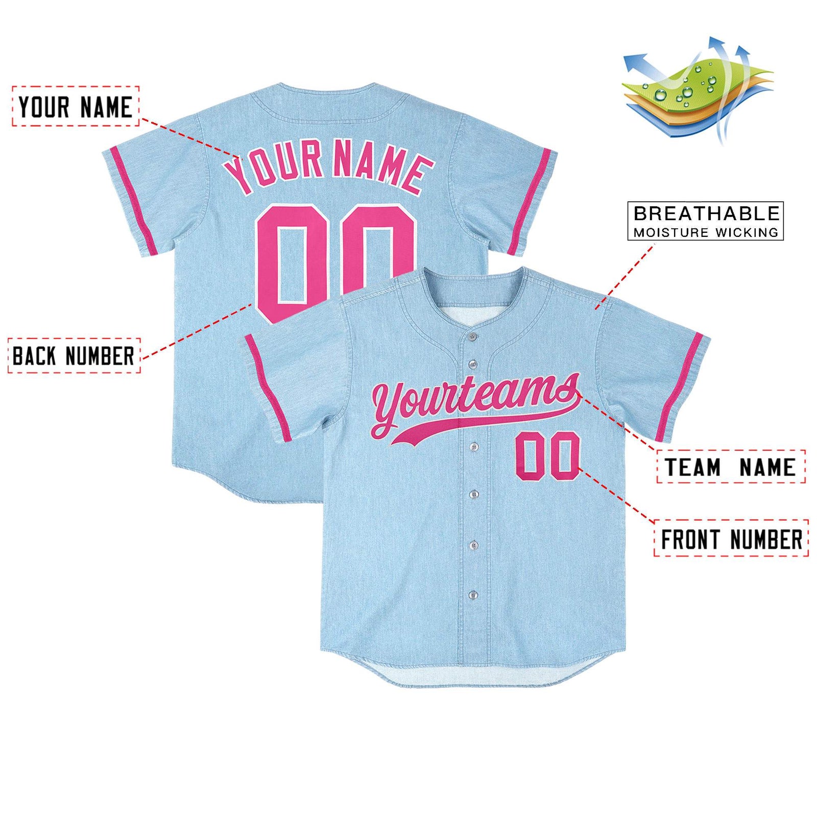 Custom Powder Blue Personalized Denim Baseball Jersey For Men Women Boy