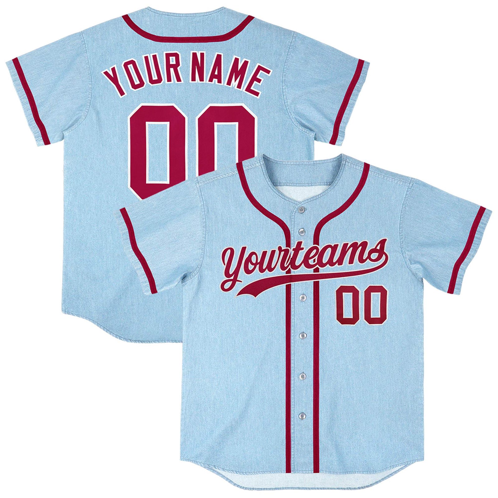 Custom Powder Blue Personalized Denim Baseball Jersey For Men Women Boy