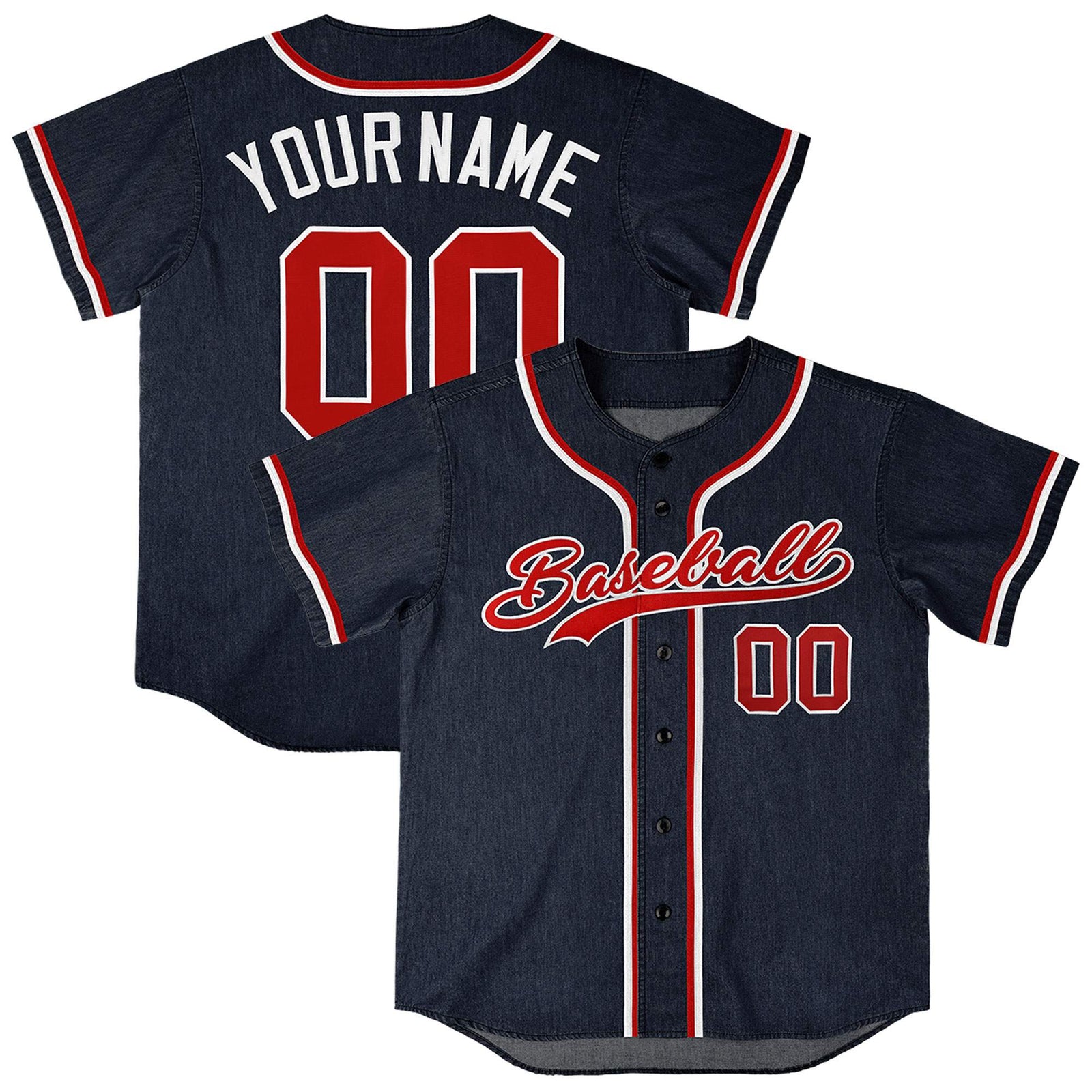 Custom Navy Personalized Denim Baseball Jersey For Men Women Boy