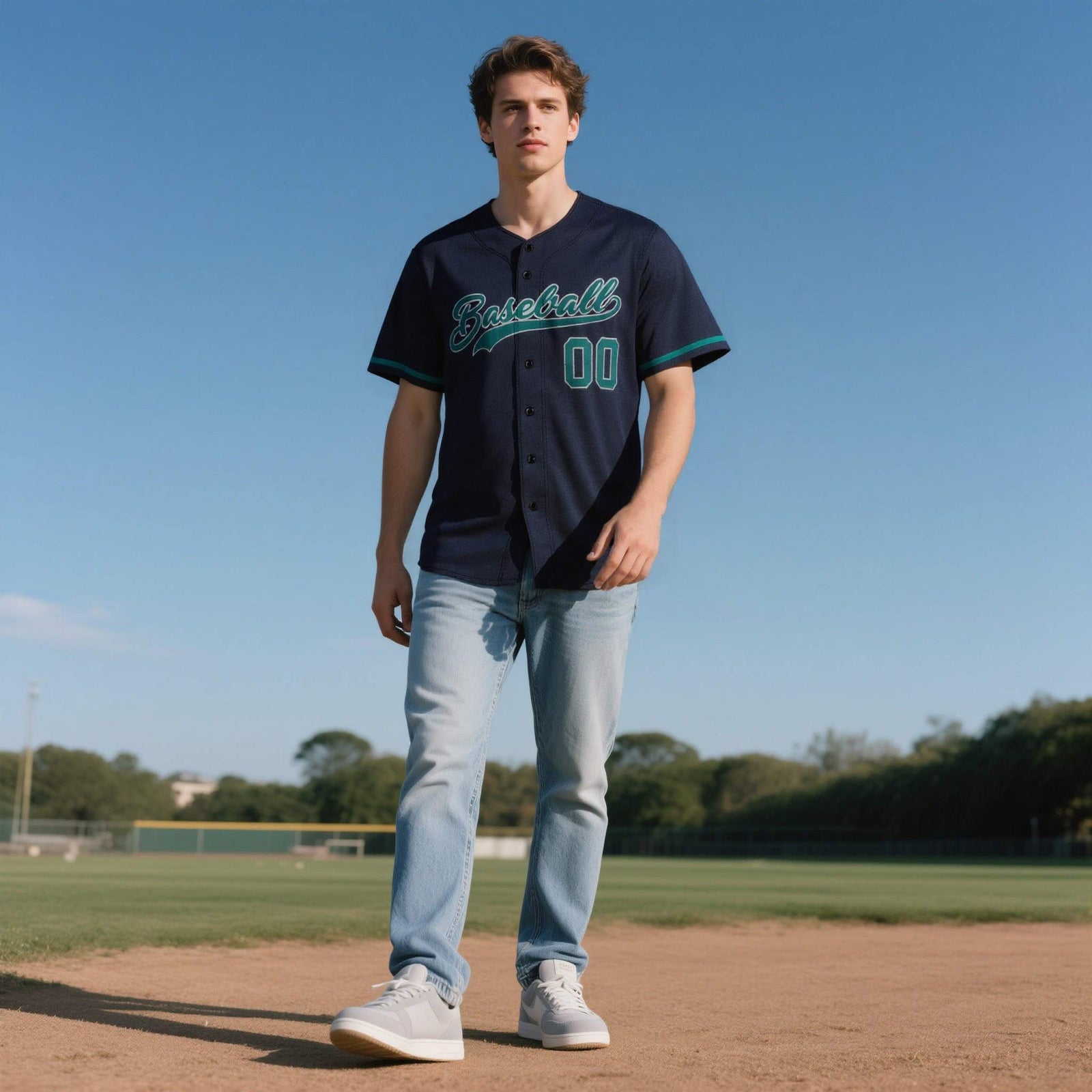 Custom Navy Personalized Denim Baseball Jersey For Men Women Boy