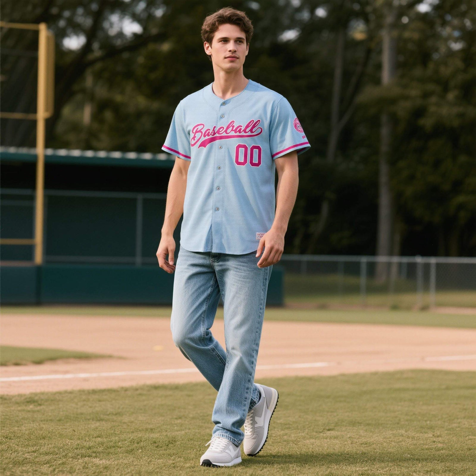 Custom Powder Blue Personalized Denim Baseball Jersey For Men Women Boy