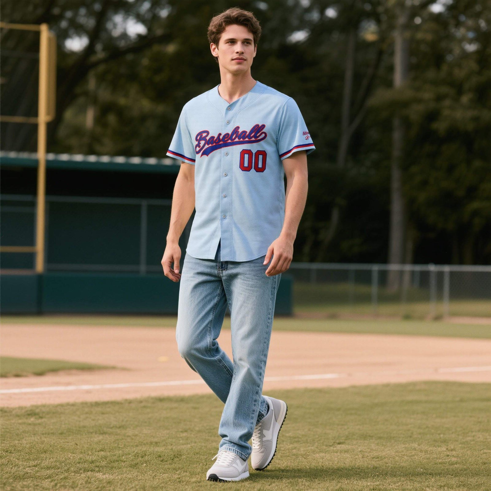 Custom Powder Blue Personalized Denim Baseball Jersey For Men Women Boy