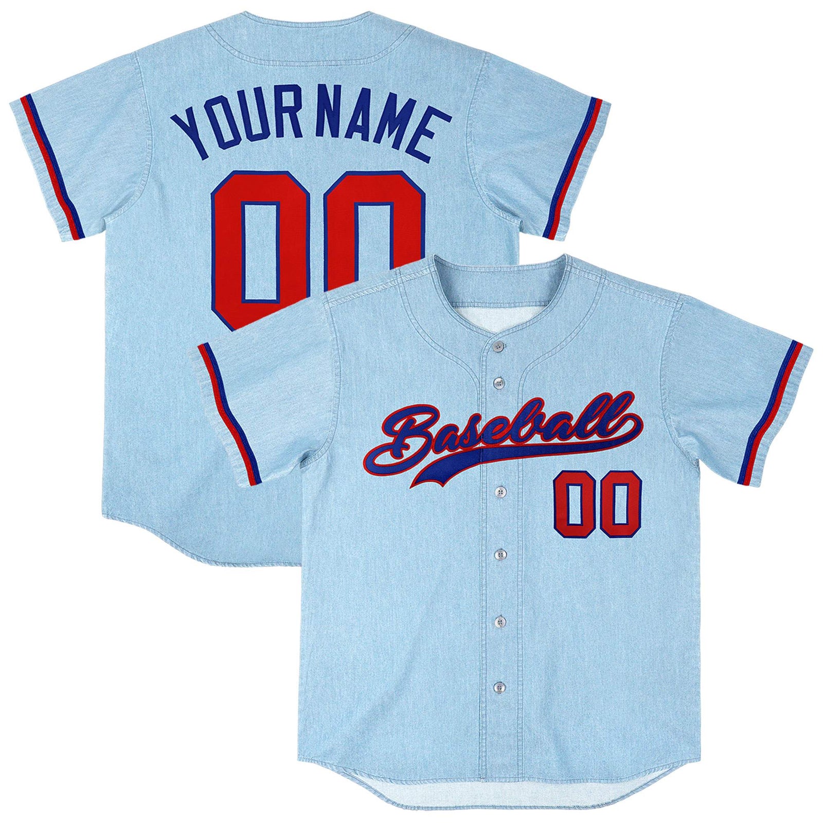 Custom Powder Blue Personalized Denim Baseball Jersey For Men Women Boy