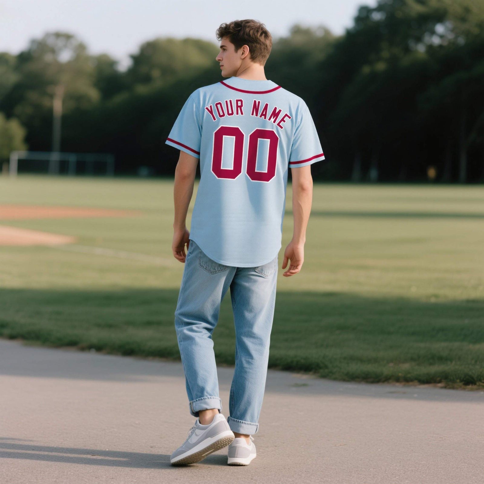 Custom Powder Blue Personalized Denim Baseball Jersey For Men Women Boy