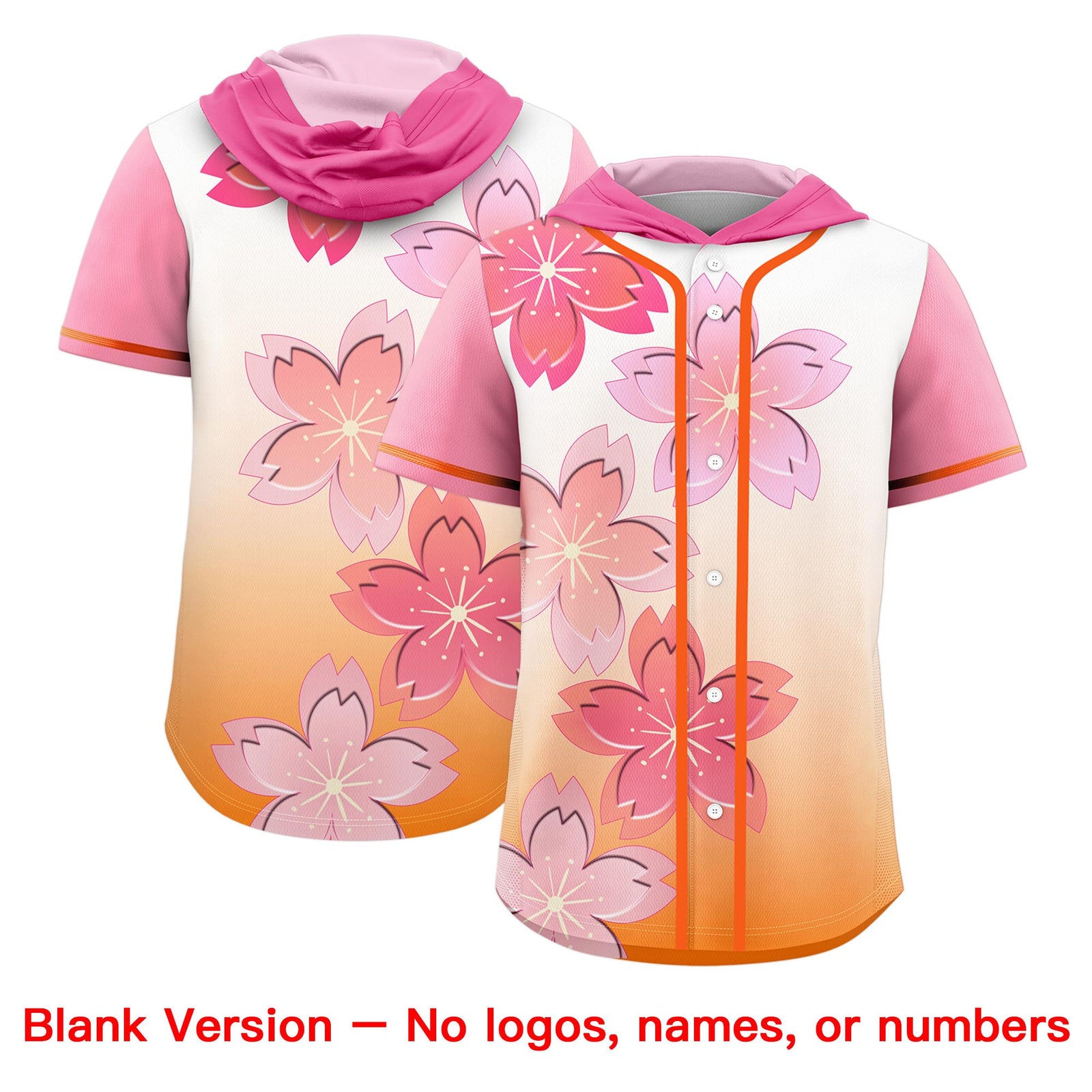 Custom Hooded Baseball Jersey | Pink Orange Cherry Blossom Moisture-Wicking Jersey for Men & Women