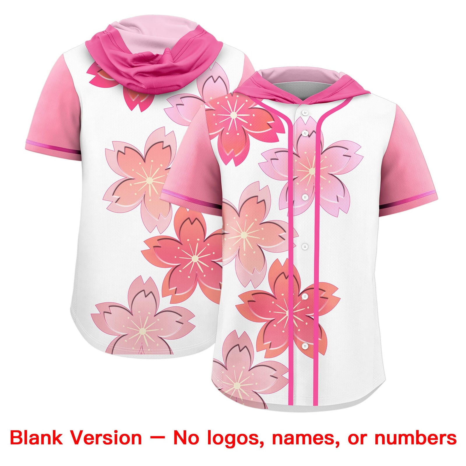 Custom Hooded Baseball Jersey | Pink White Cherry Blossom Personalized Name & Number Sport Jersey