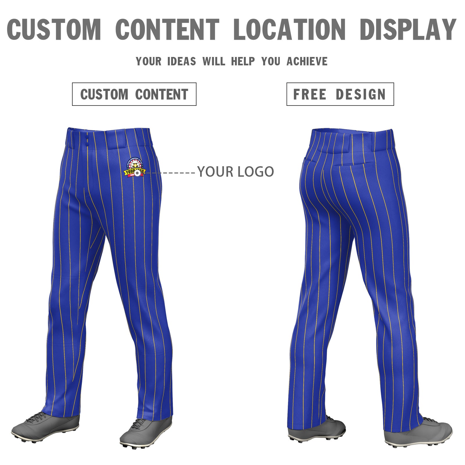 Fans-Made | Custom Royal Gold Pinstripe Fit Stretch Practice Loose-fit Baseball Pants ¡§C Available for Reorder