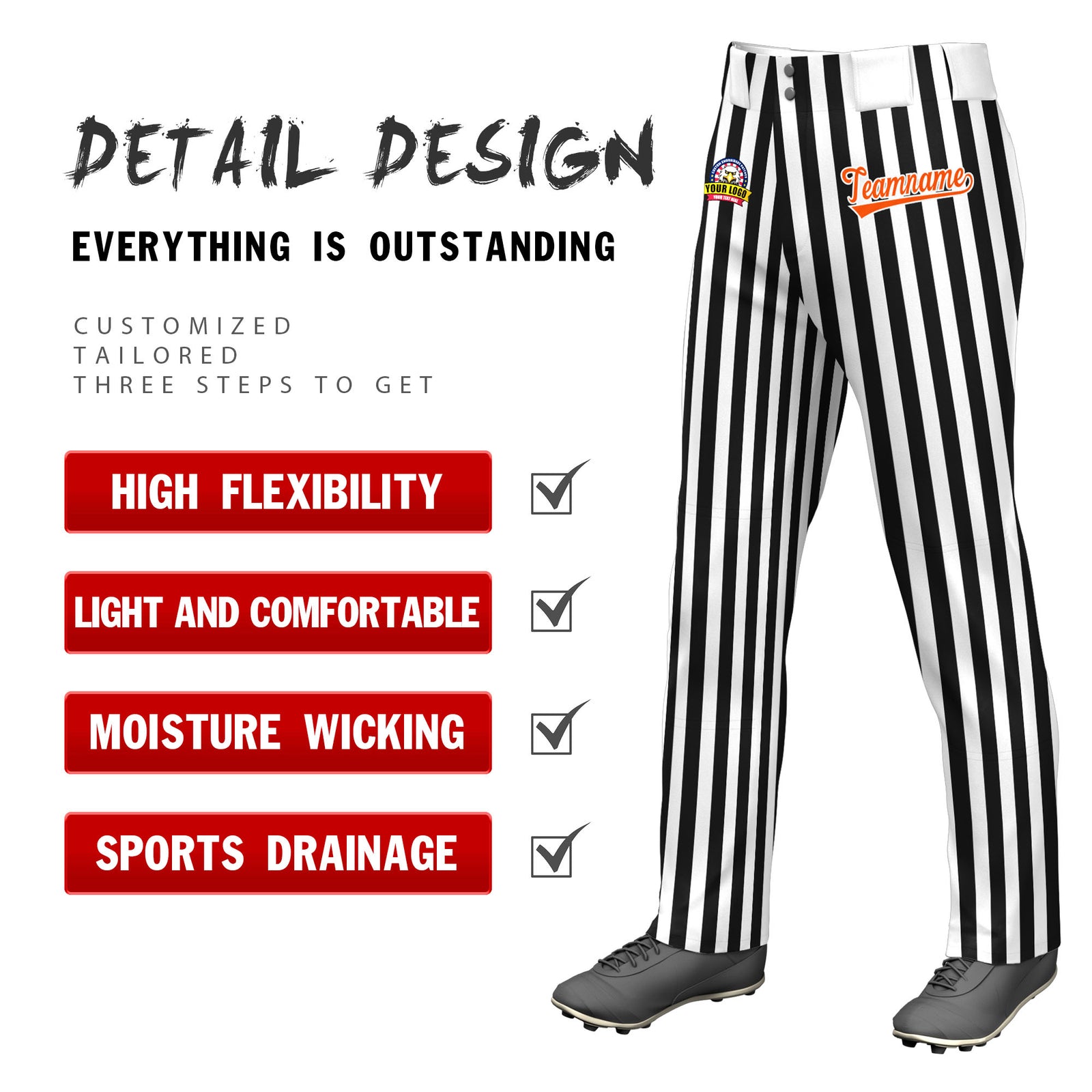Custom White Black Pinstripe Fit Stretch Practice Loose-fit Baseball Pants