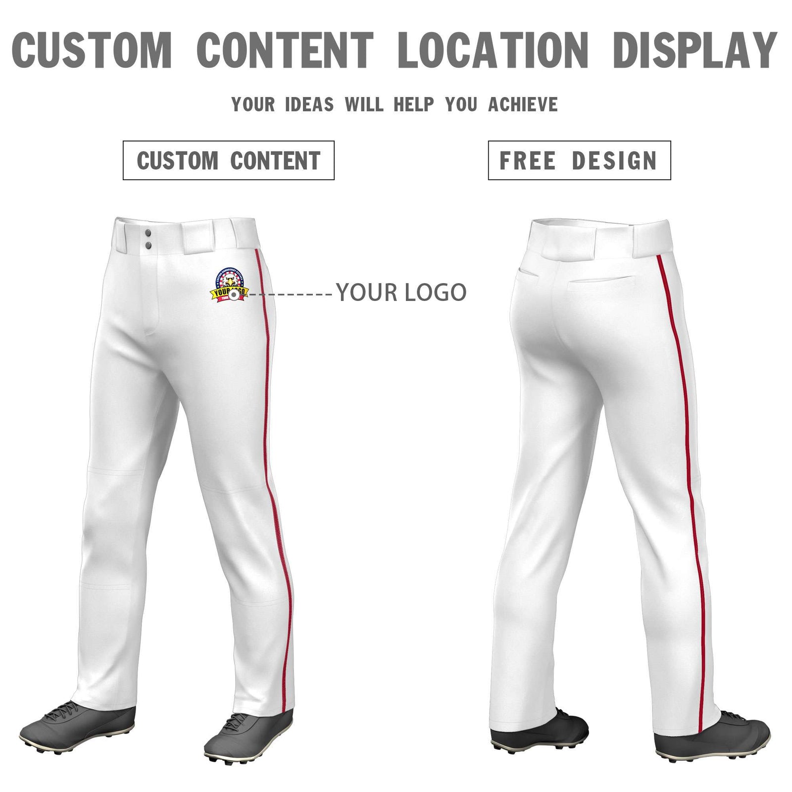 Custom White Red Pinstripe Fit Stretch Practice Pull Up Baseball Pants