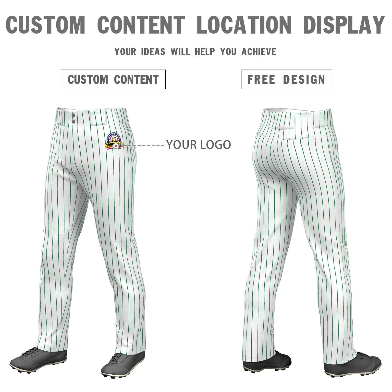 Custom White Kelly Green Pinstripe Fit Stretch Practice Pull Up Baseball Pants