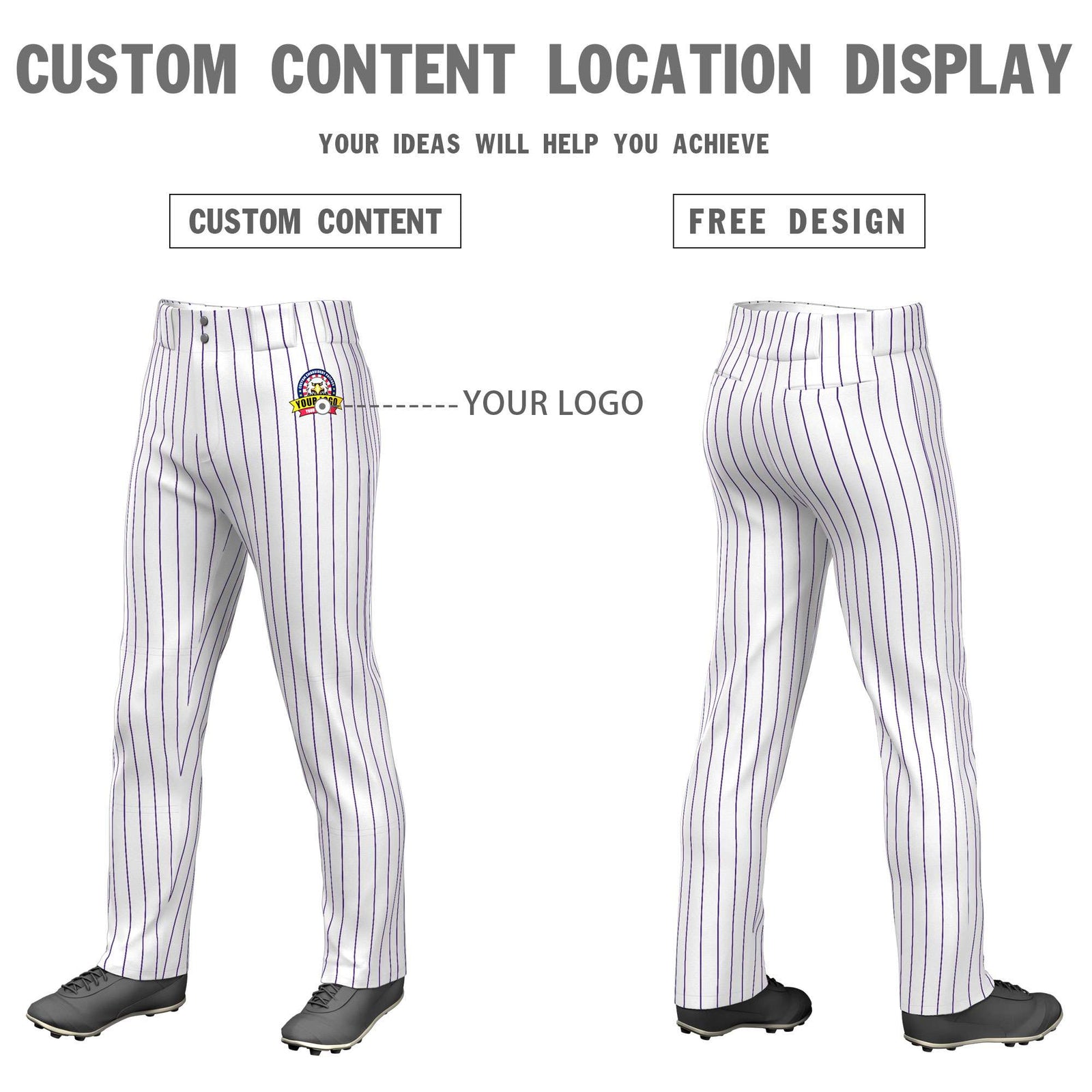 Custom White Purple Pinstripe Fit Stretch Practice Pull Up Baseball Pants