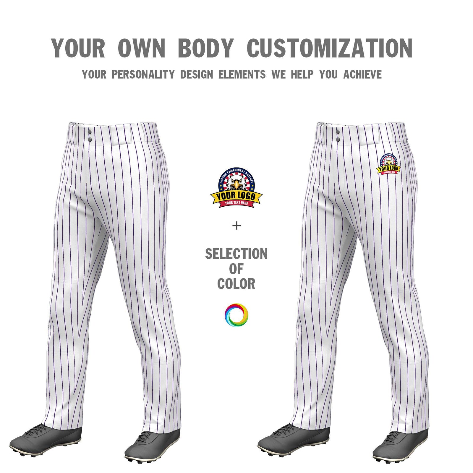 Custom White Purple Pinstripe Fit Stretch Practice Pull Up Baseball Pants