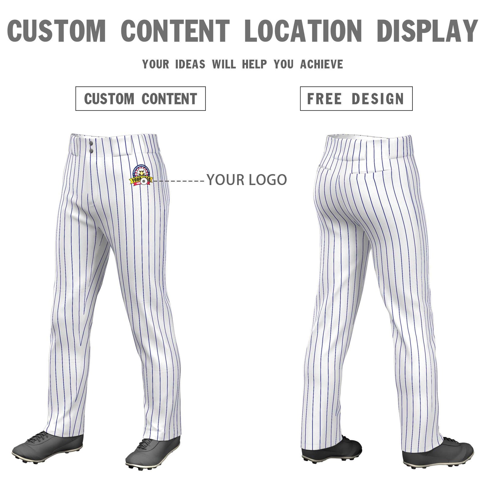 Custom White Royal Pinstripe Fit Stretch Practice Pull Up Baseball Pants