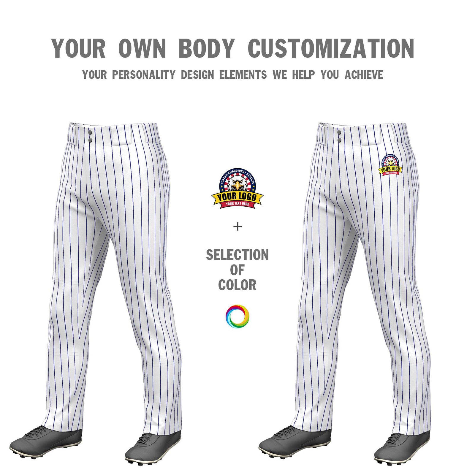 Custom White Royal Pinstripe Fit Stretch Practice Pull Up Baseball Pants