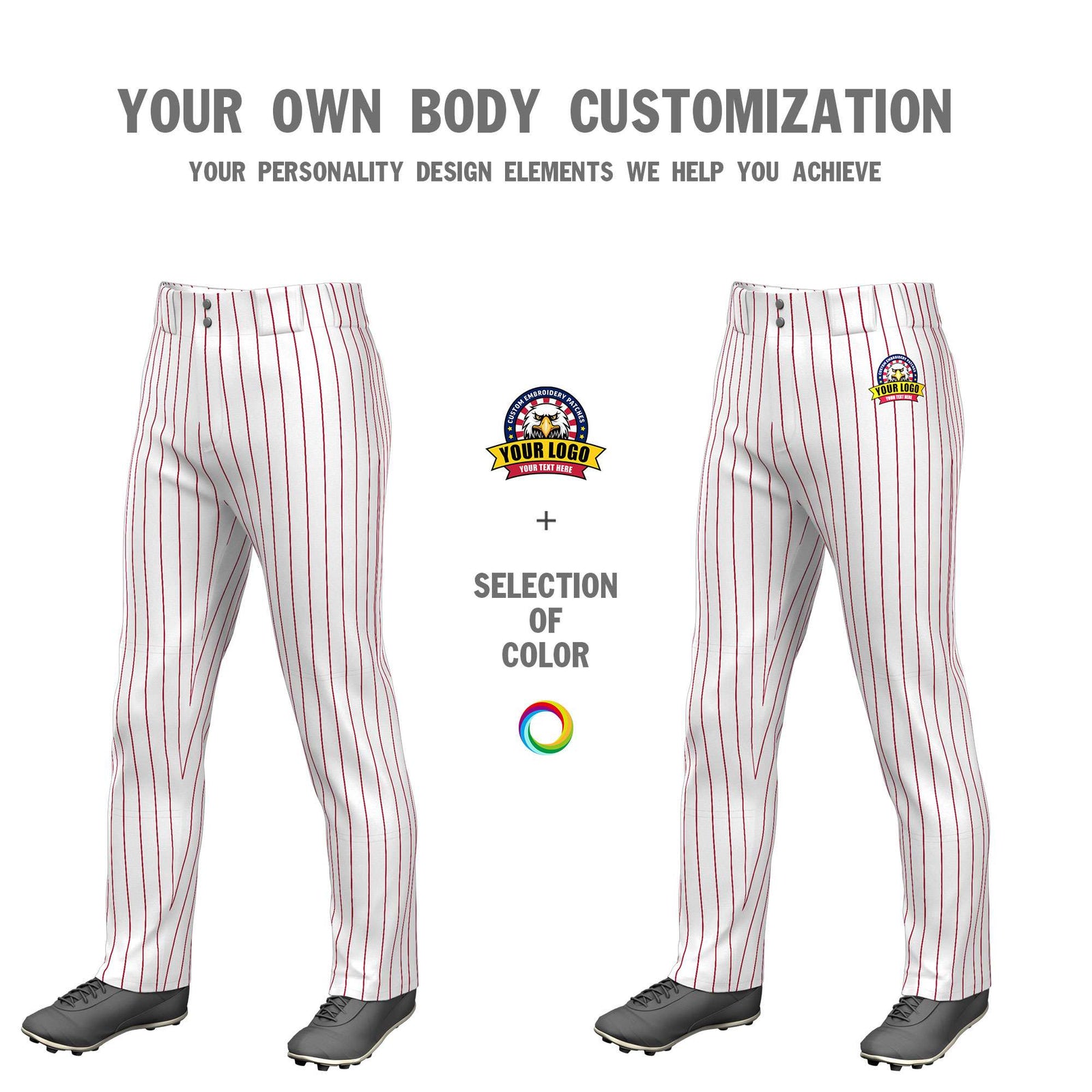 Custom White Black Pinstripe Fit Stretch Practice Pull Up Baseball Pants