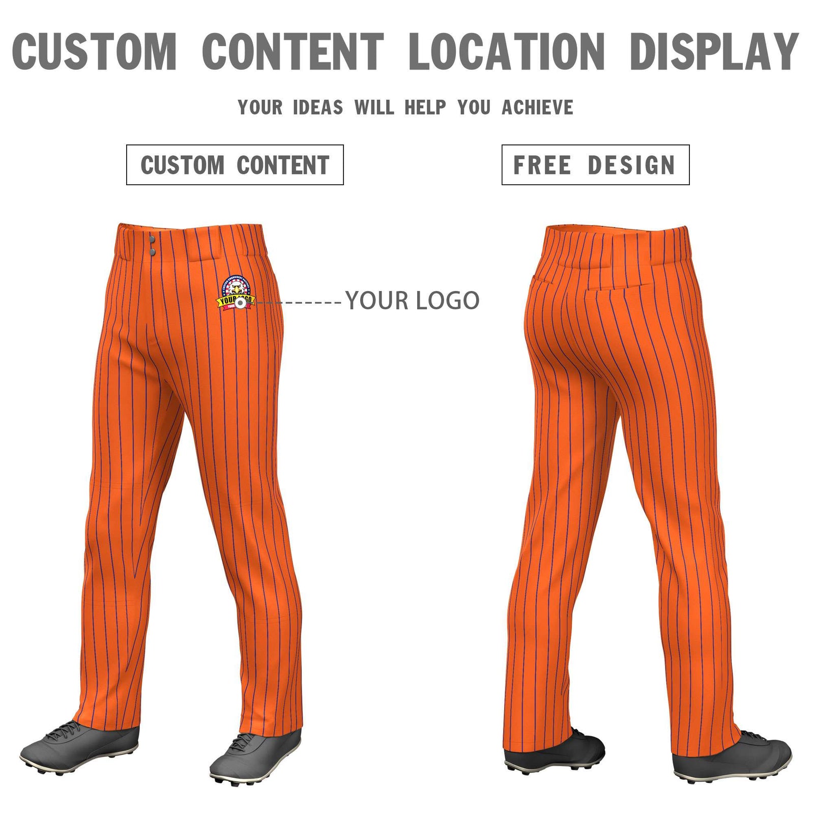 Custom Cadmium Orange Red Pinstripe Fit Stretch Practice Pull Up Baseball Pants