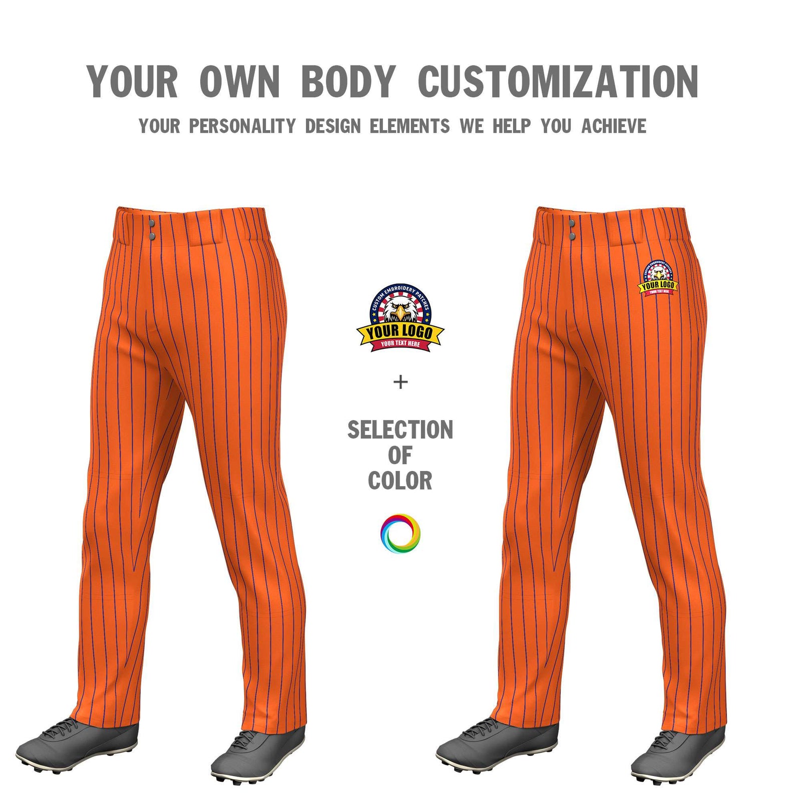 Custom Cadmium Orange Red Pinstripe Fit Stretch Practice Pull Up Baseball Pants