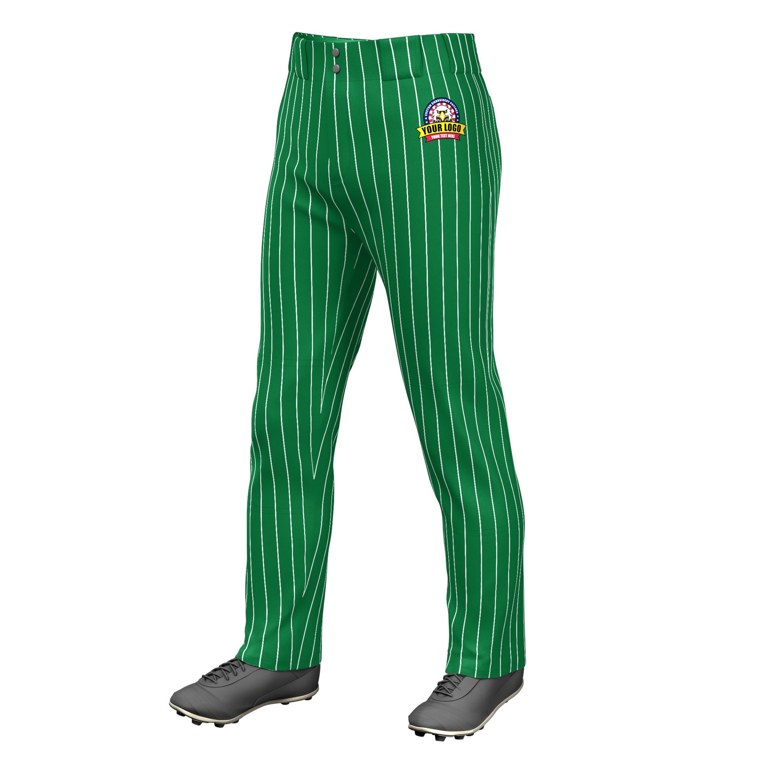 Custom Kelly Green White Pinstripe Fit Stretch Practice Loose-fit Baseball Pants