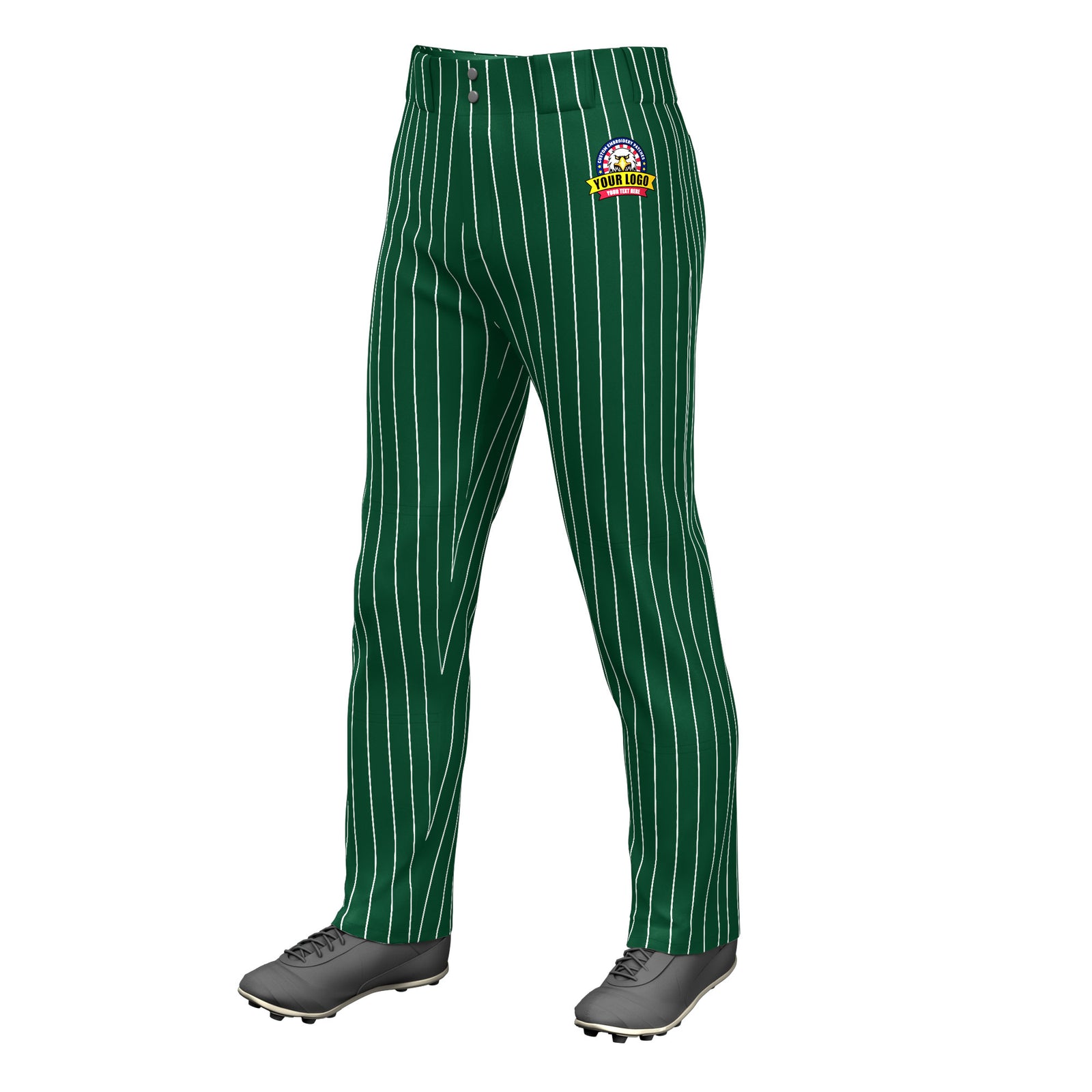 Custom Green White Pinstripe Fit Stretch Practice Loose-fit Baseball Pants