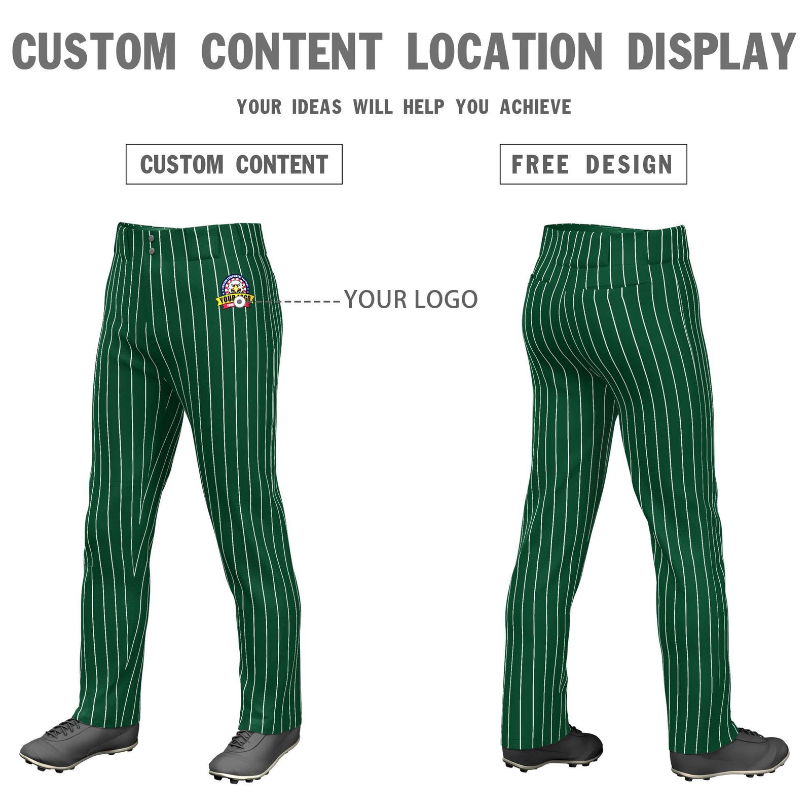 Custom Kelly Green White Pinstripe Fit Stretch Practice Pull Up Baseball Pants