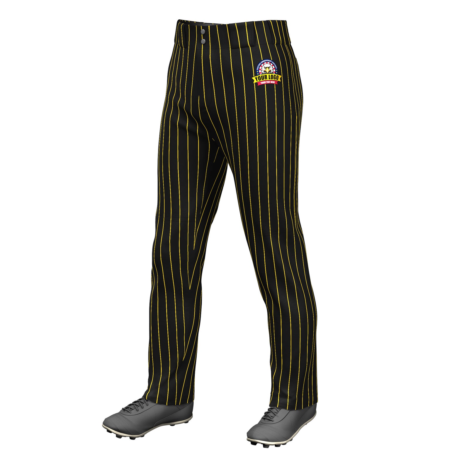 Custom Black Gold Pinstripe Fit Stretch Practice Loose-fit Baseball Pants
