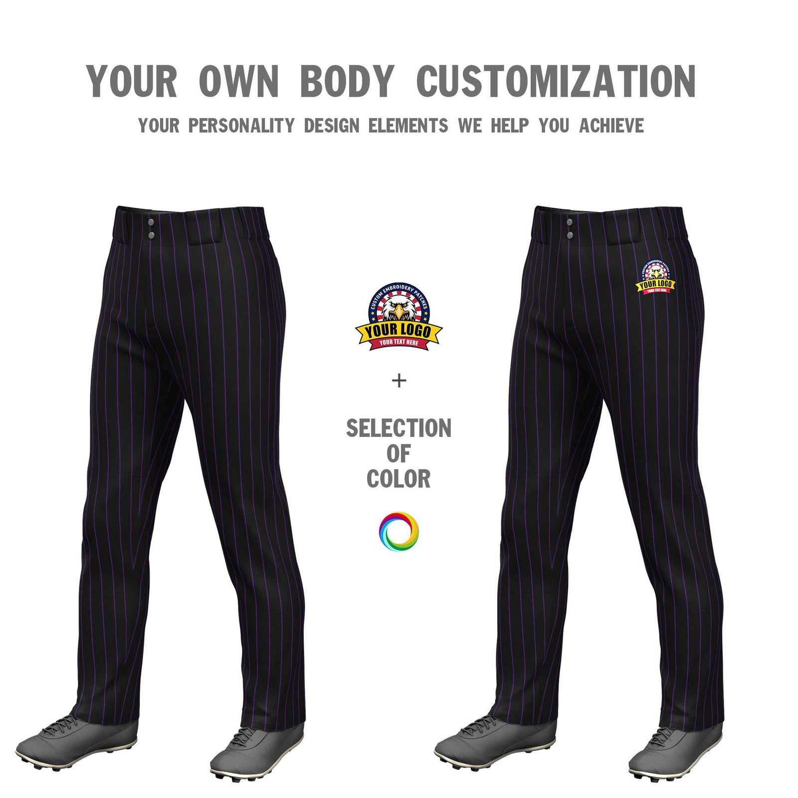 Custom Black White Pinstripe Fit Stretch Practice Pull Up Baseball Pants