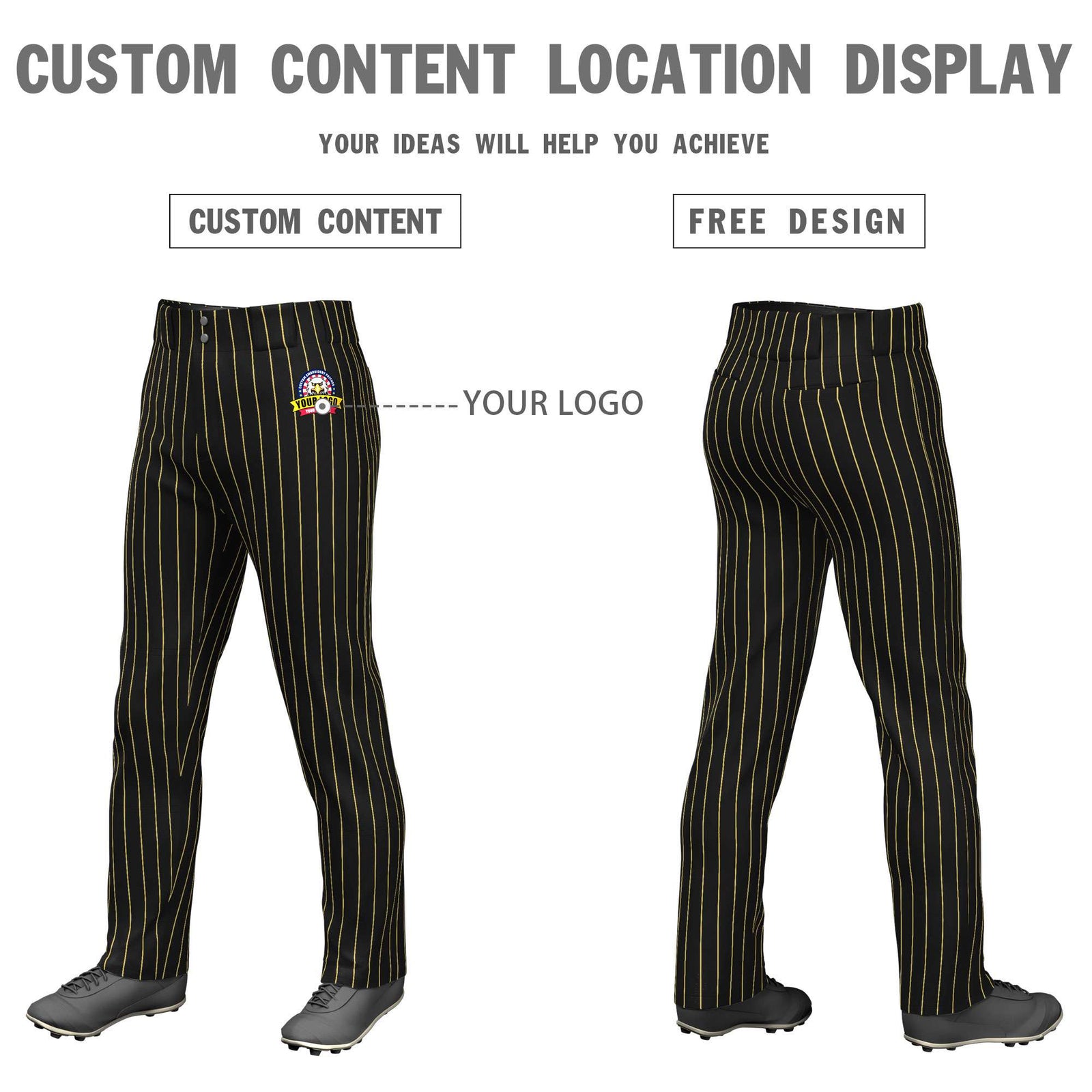Custom Black Gold Pinstripe Fit Stretch Practice Pull Up Baseball Pants