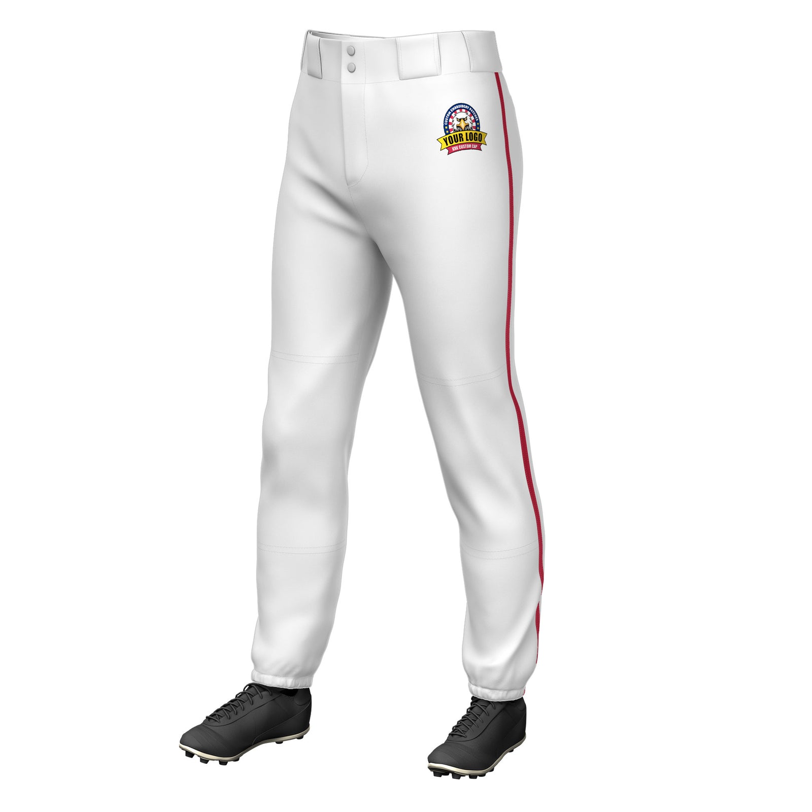 Custom White Red Pinstripe Fit Stretch Practice Pull Up Baseball Pants