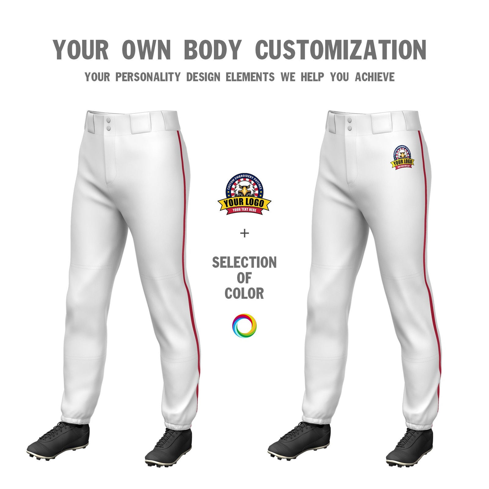 Custom White Red Pinstripe Fit Stretch Practice Pull Up Baseball Pants