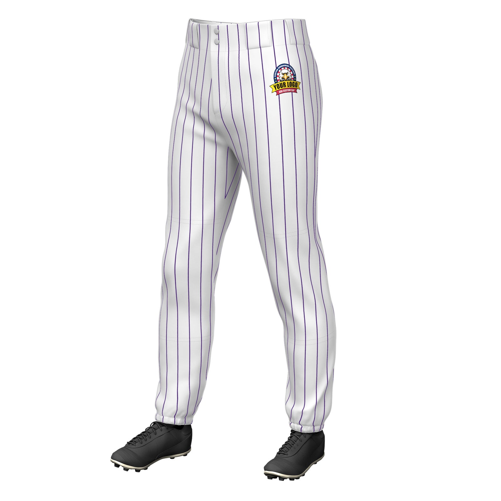 Custom White Purple Pinstripe Fit Stretch Practice Pull Up Baseball Pants