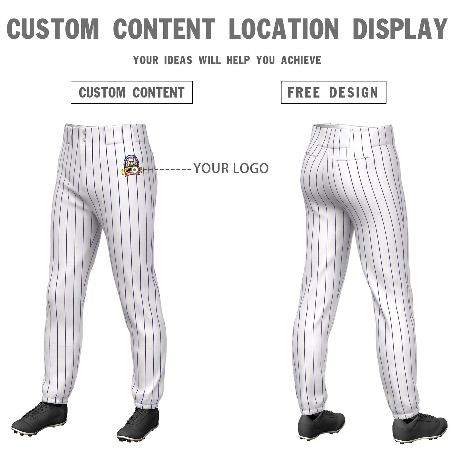 Custom White Purple Pinstripe Fit Stretch Practice Pull Up Baseball Pants