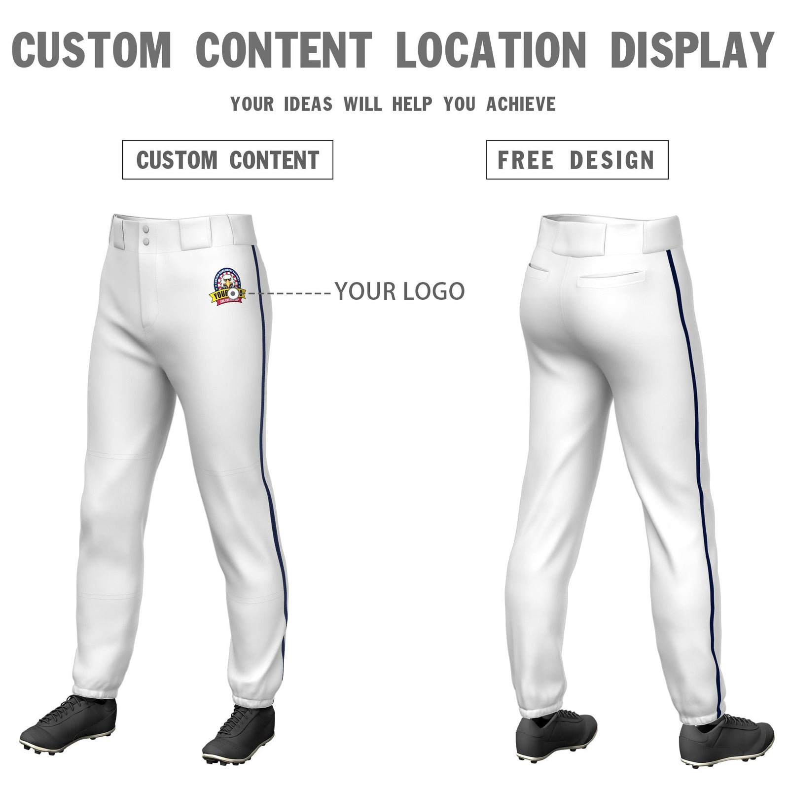 Custom White Navy Pinstripe Fit Stretch Practice Pull Up Baseball Pants