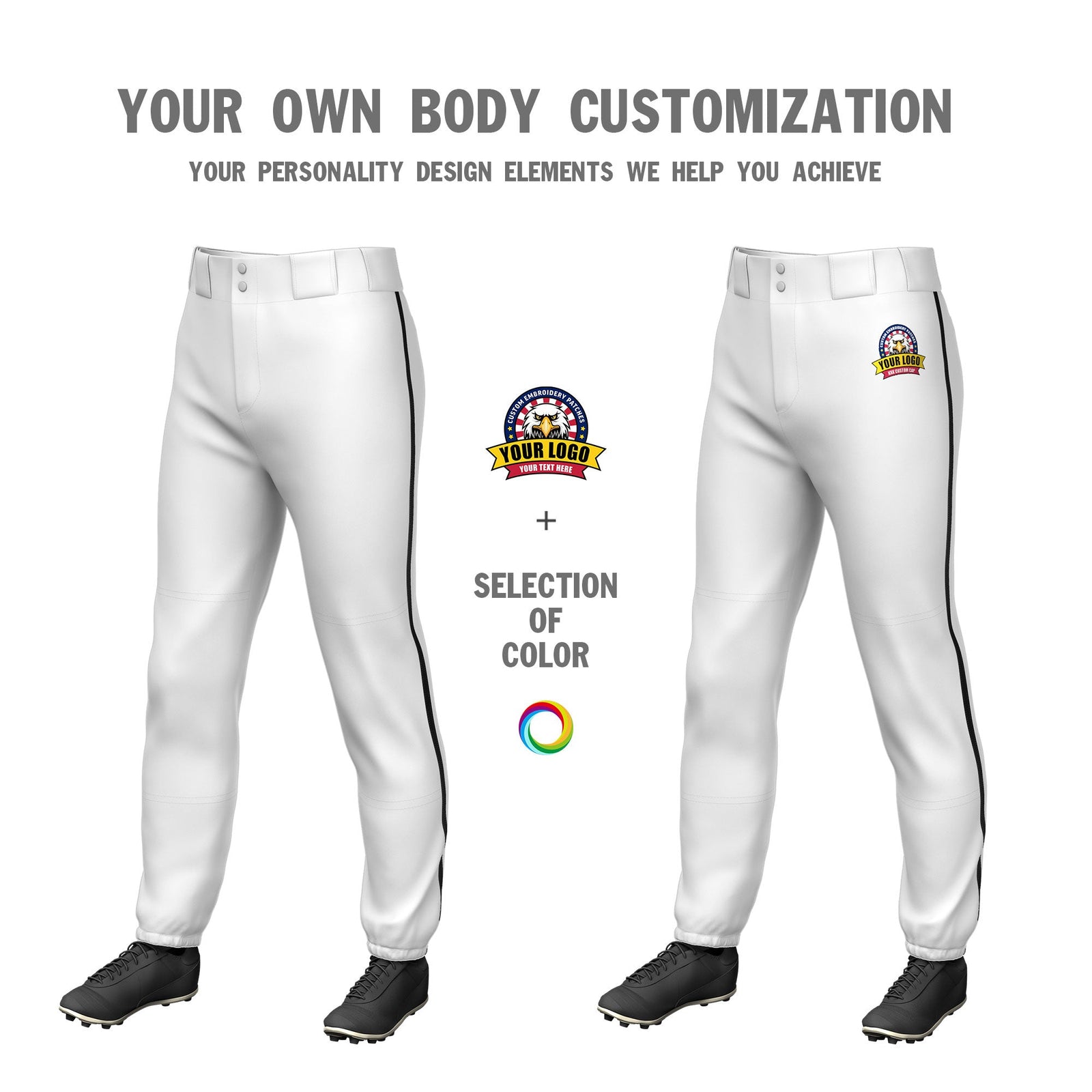 Custom White Black Pinstripe Fit Stretch Practice Pull Up Baseball Pants