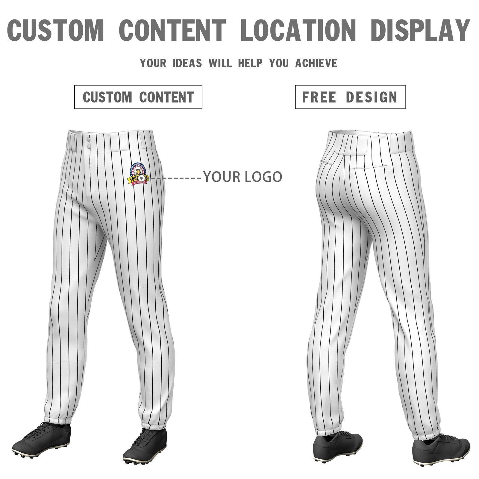 Custom White Black Pinstripe Fit Stretch Practice Pull Up Baseball Pants