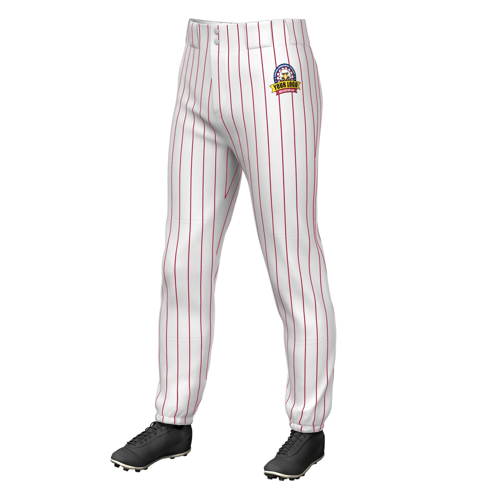 Custom Cadmium Orange Red Pinstripe Fit Stretch Practice Pull Up Baseball Pants