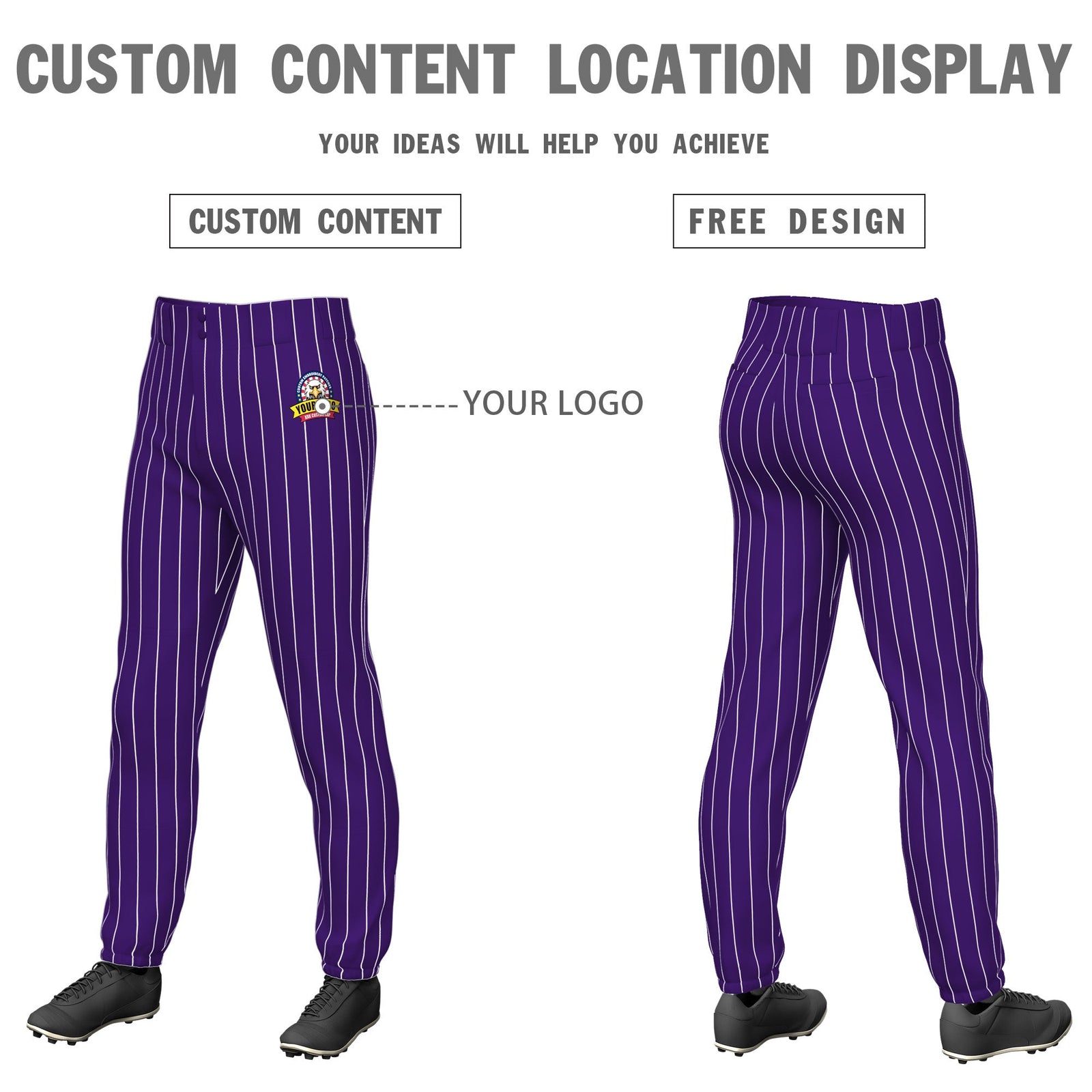 Custom Purple White Pinstripe Fit Stretch Practice Pull Up Baseball Pants
