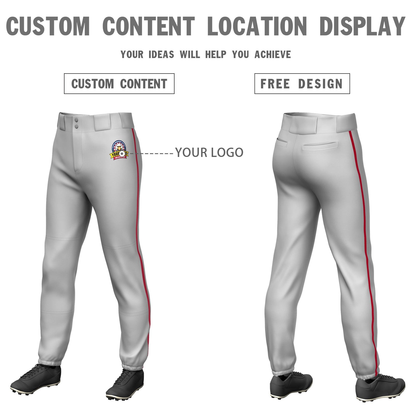 Custom Gray Red Pinstripe Fit Stretch Practice Pull Up Baseball Pants