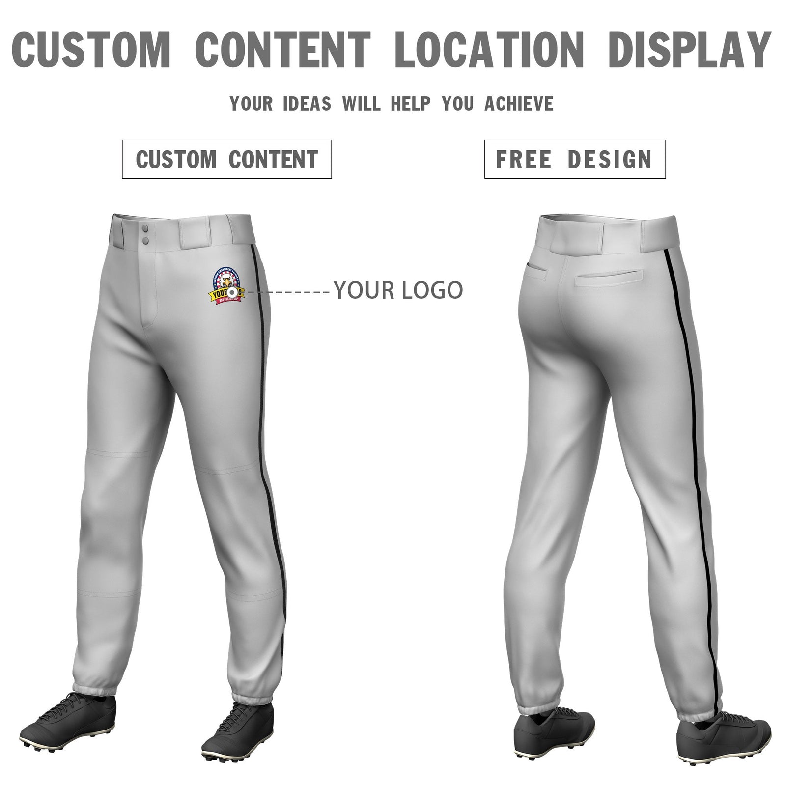Custom Gray Black Pinstripe Fit Stretch Practice Pull Up Baseball Pants