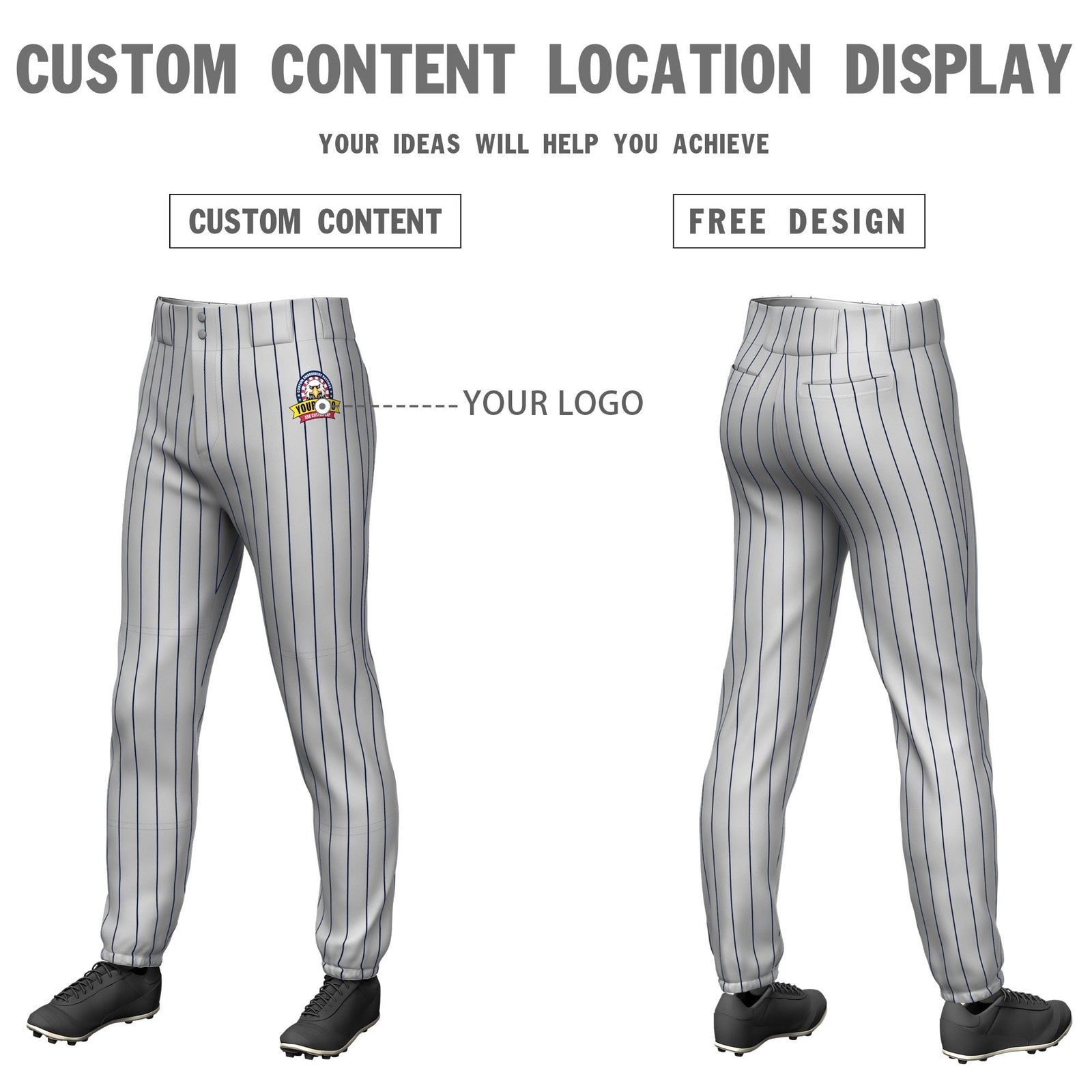 Custom Gray Navy Pinstripe Fit Stretch Practice Pull Up Baseball Pants