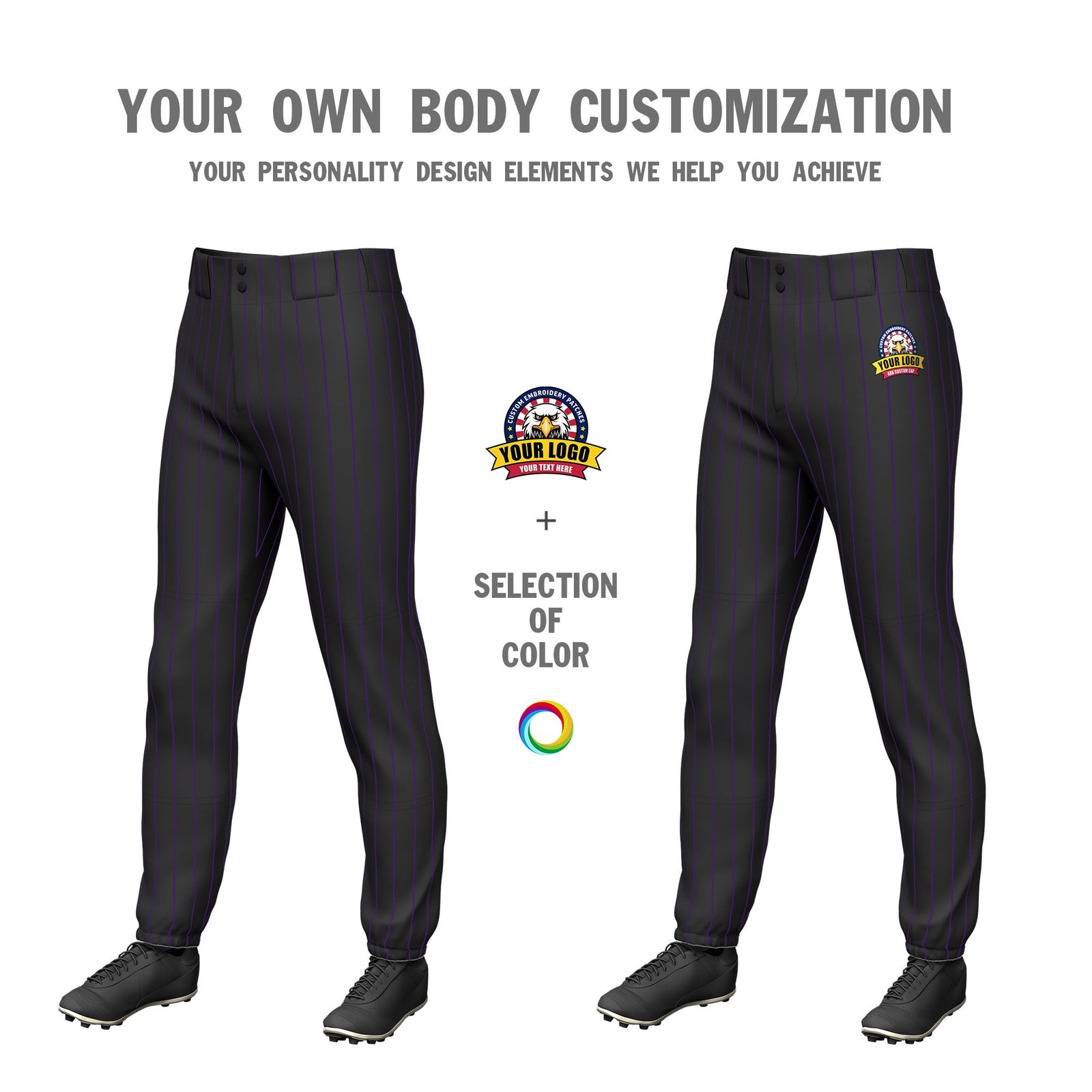 Custom Black Purple Pinstripe Fit Stretch Practice Pull Up Baseball Pants