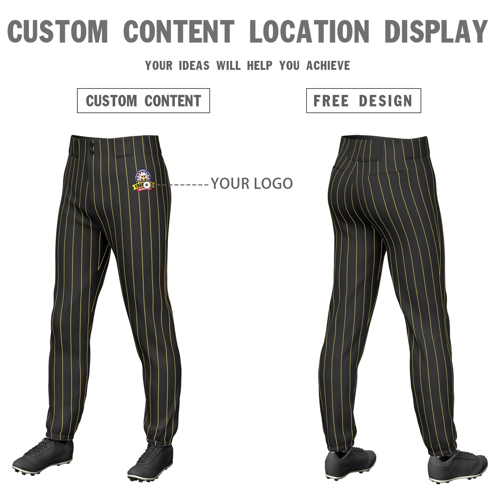 Custom Black Gold Pinstripe Fit Stretch Practice Pull Up Baseball Pants