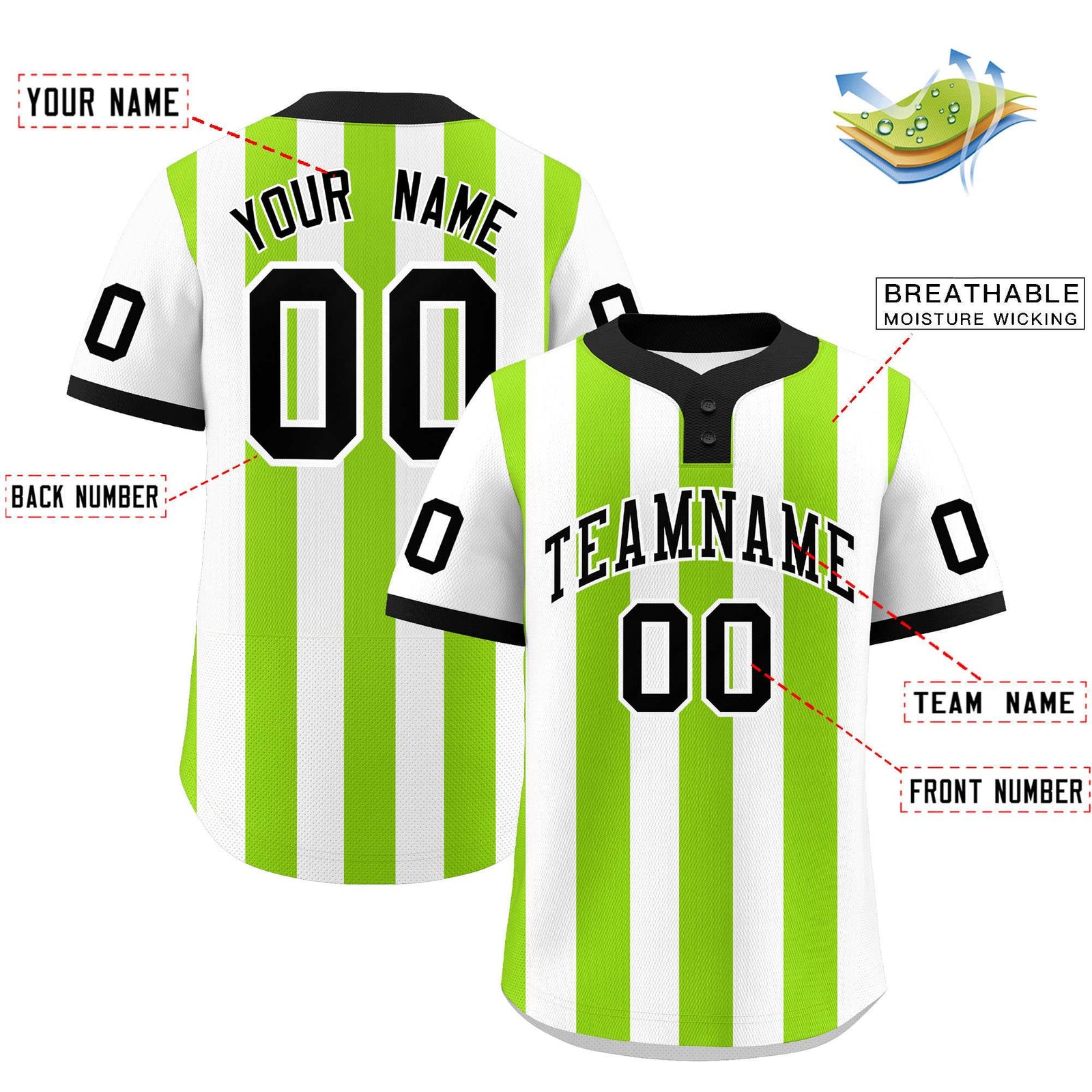 Custom White Neon Green Stripe Fashion Authentic Two-Button Softball Jersey