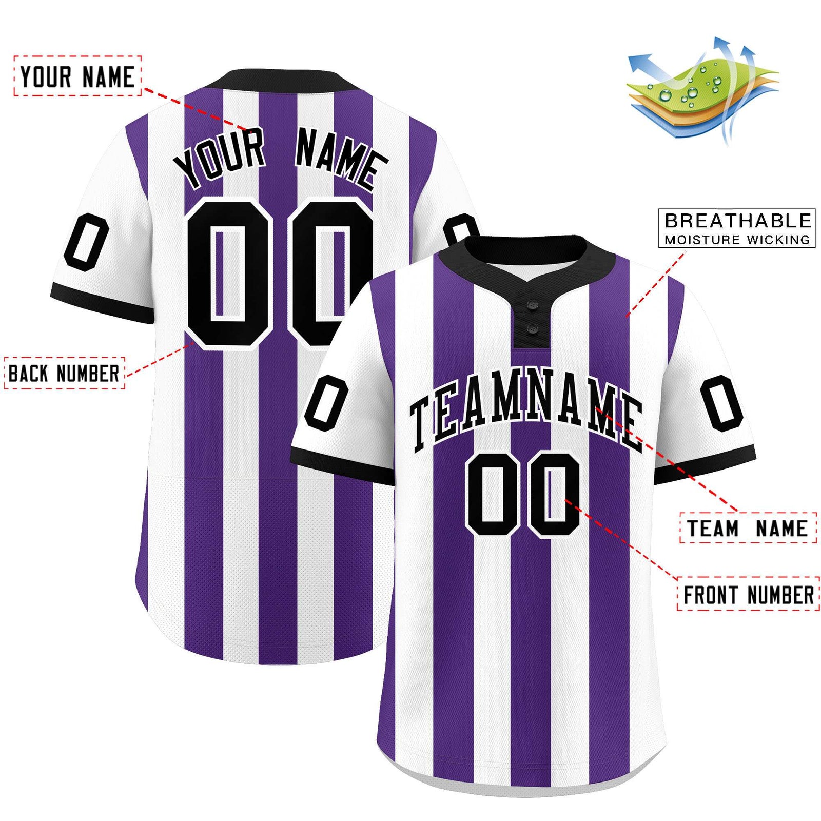 Custom White Purple Stripe Fashion Authentic Two-Button Softball Jersey