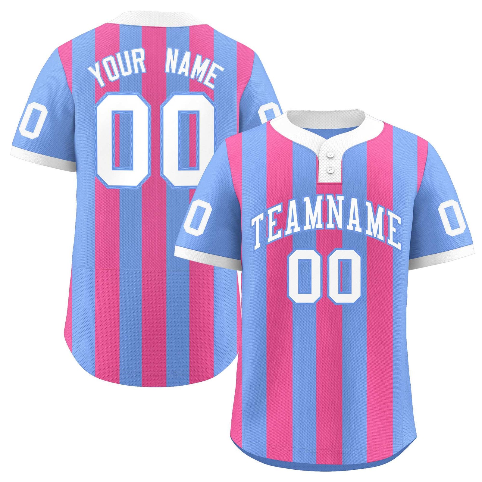 Custom Light Blue Pink Stripe Fashion Authentic Two-Button Softball Jersey