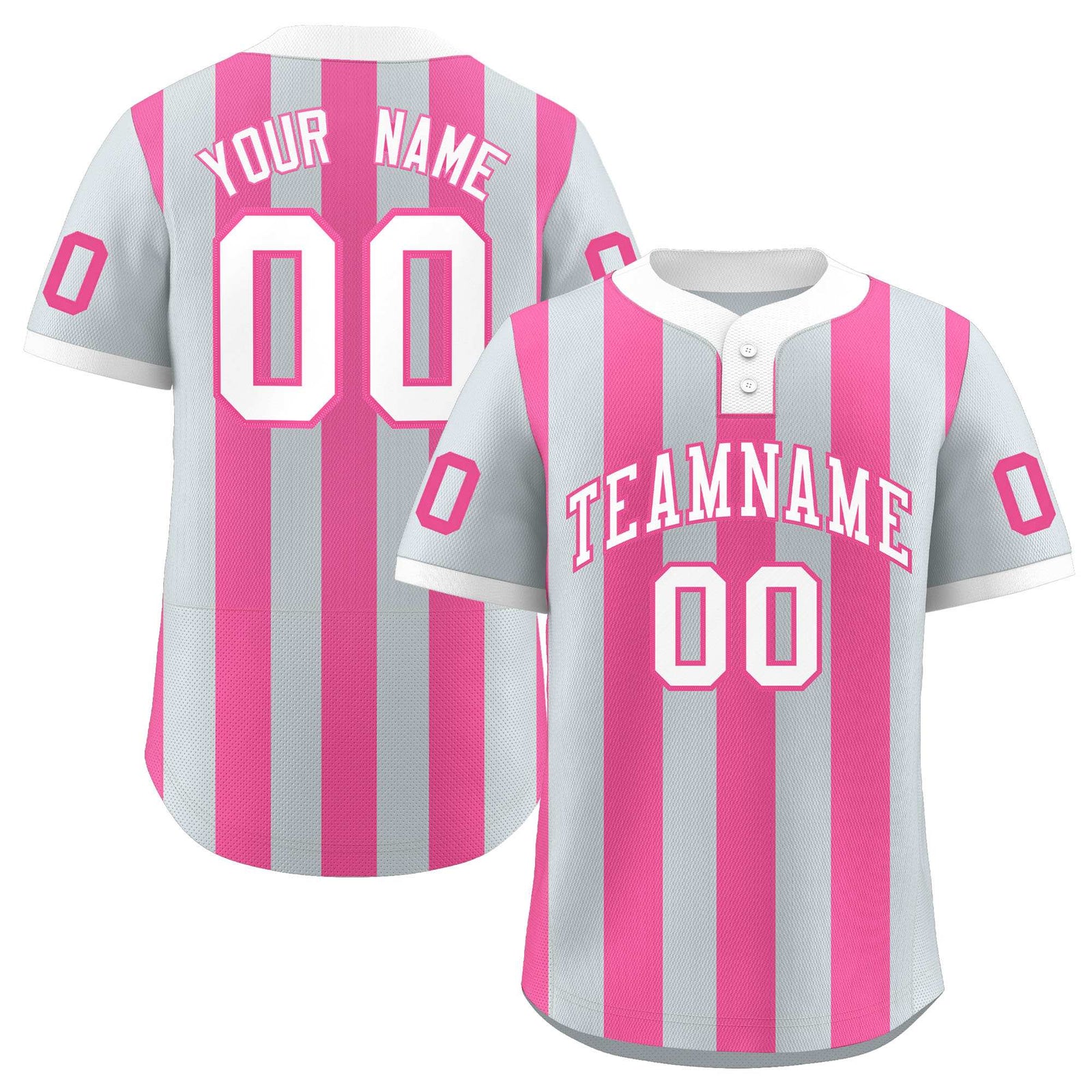 Custom Silver Pink Stripe Fashion Authentic Two-Button Softball Jersey