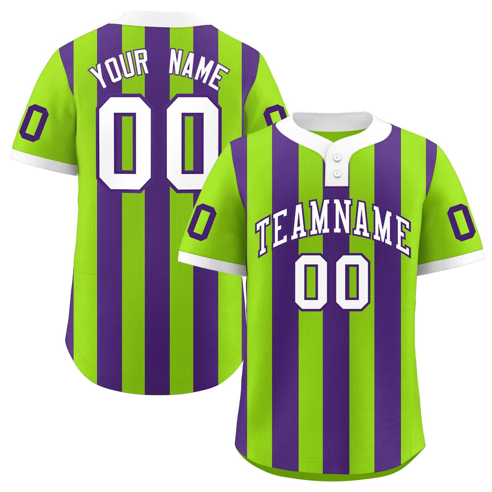 Custom Neon Green Purple Stripe Fashion Authentic Two-Button Softball Jersey