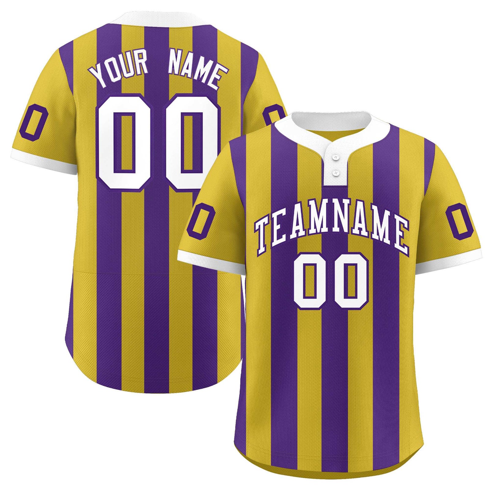 Custom Old Gold Purple Stripe Fashion Authentic Two-Button Softball Jersey