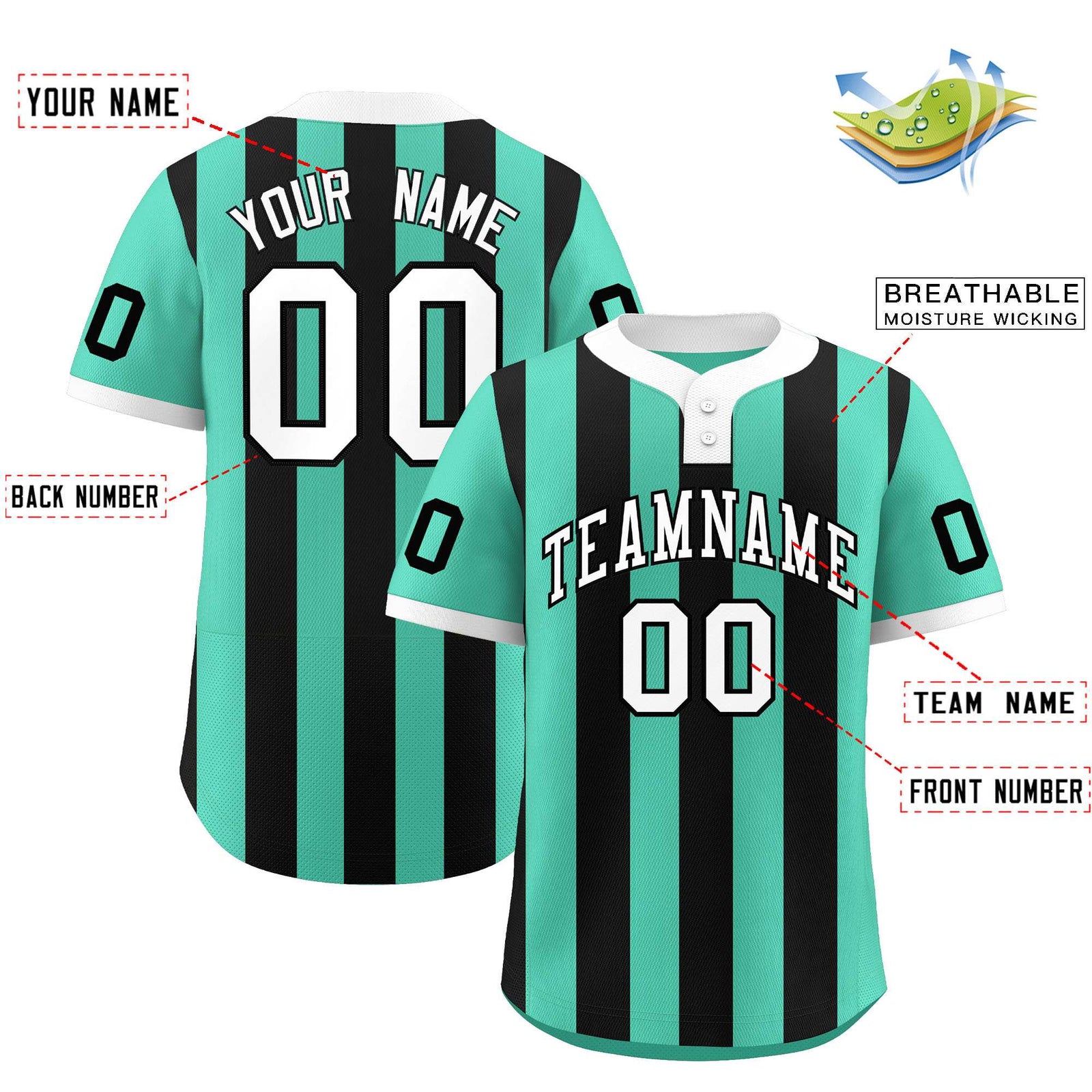 Custom Bright Green Black Stripe Fashion Authentic Two-Button Softball Jersey