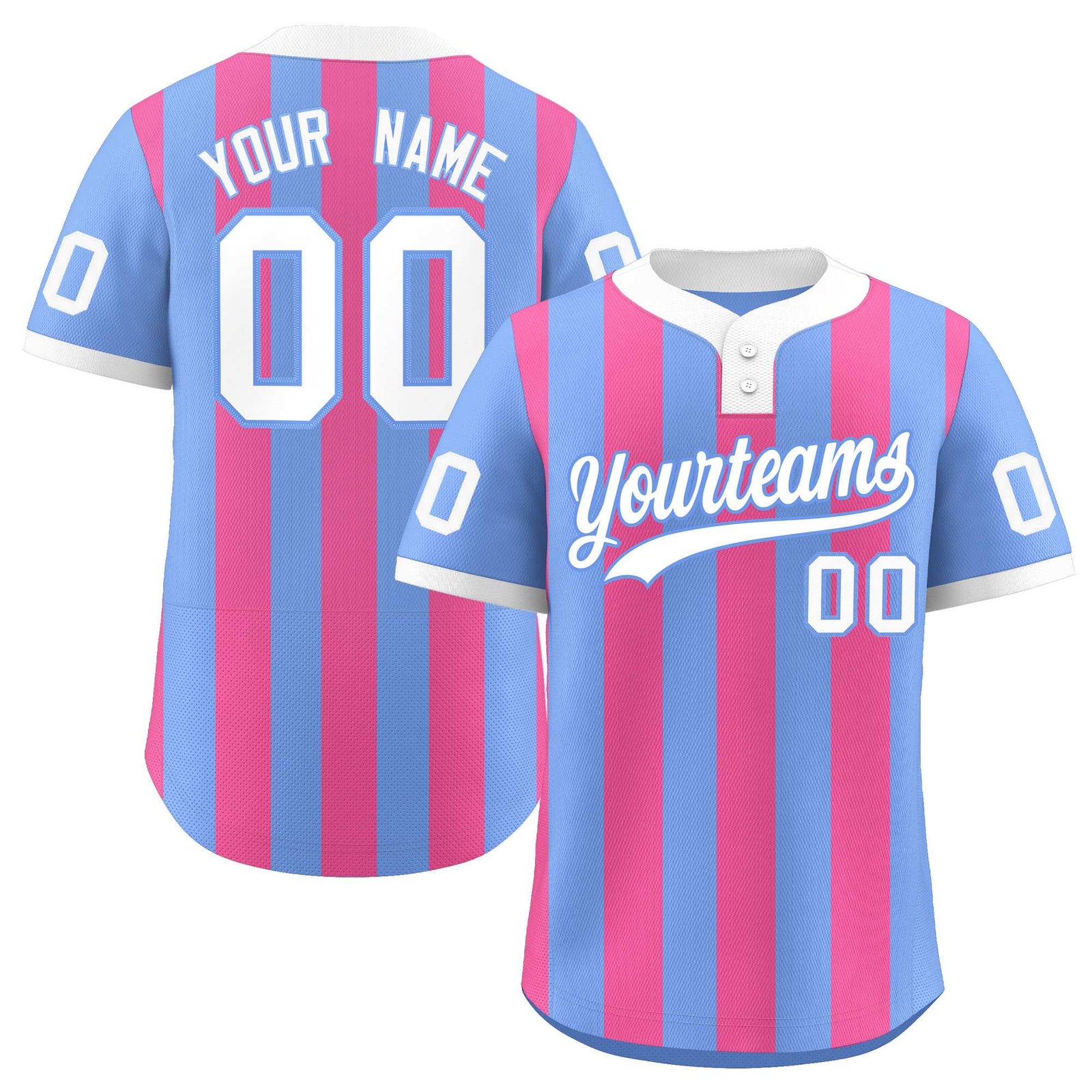 Custom Light Blue Pink Stripe Fashion Authentic Two-Button Softball Jersey